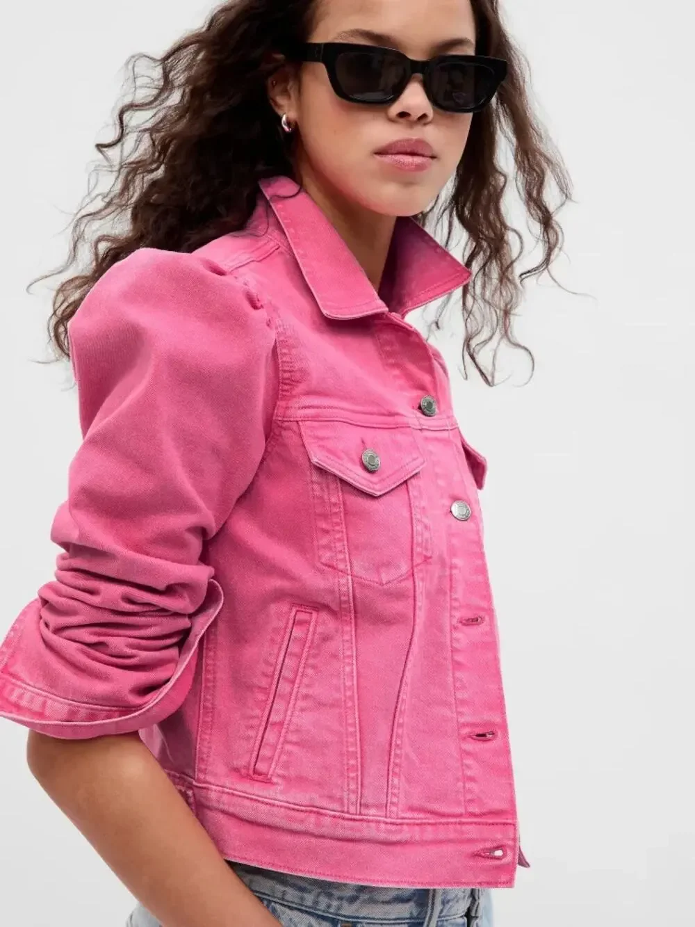 Gap × Barbie Puff Sleeve Denim Jean Trucker Jacket Pink Women's Medium NWT